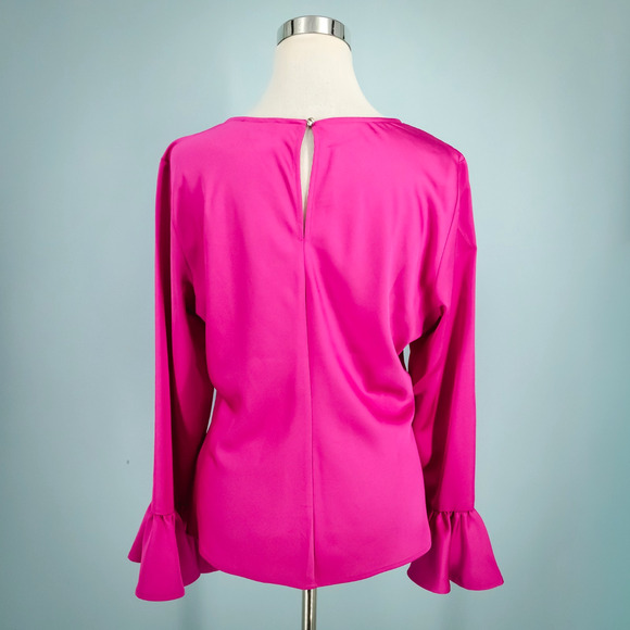 J. Crew Size Large L Pink Winter Garden Crew Long Bell Sleeve Satin Top Blouse - Picture 4 of 8